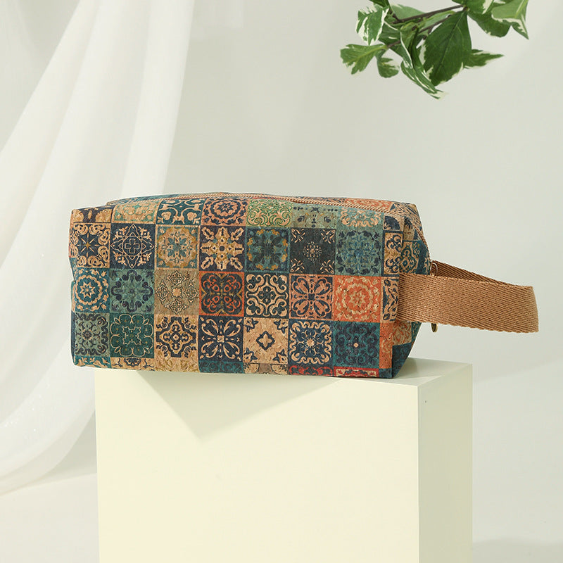 Retro portable large-capacity cosmetic bag